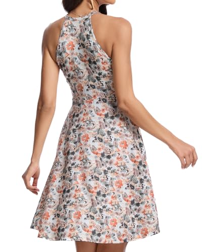 Image of JOYSHAPER Built in Bra Summer Dress Casual Beach Sundress Flowy Halter Dress with Pockets