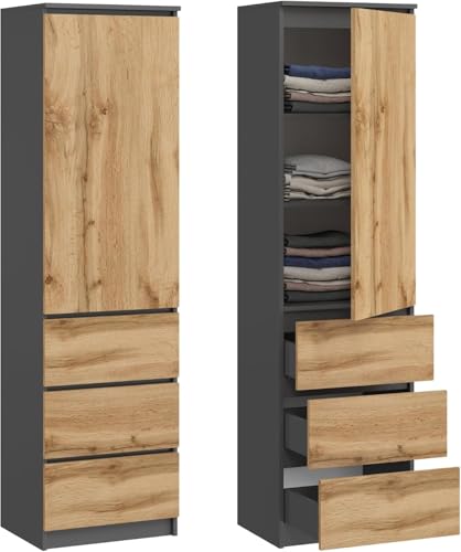 Home Collective Armoire à vêtements, penderie, Meuble de Rangement avec 3 étagères et 3 tiroirs | Armoire compacte pour Chambre à Coucher Couloir ou Bureau | 40 x 50 x 180 cm (L x P x H) | Anthracite