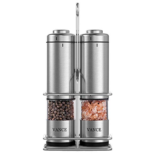 Electric Salt & Pepper Grinder Shaker Mill Set With Stand Battery Operated Adjustable