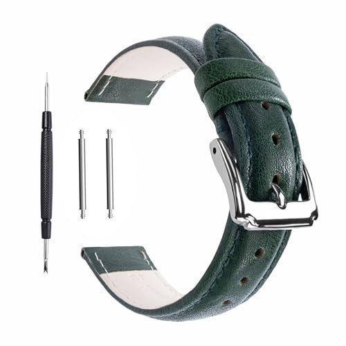 Berfine Correa de reloj de piel de becerro verde de 20 mm, correa de reloj extra suave para hombres y mujeres