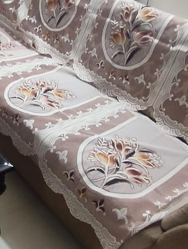 Image of Fab Nation Cotton L Shape Sofa Covers for 5 Seater Sofa Set | Sofa Slipcovers for 3 + 2 Seaters Cover Set | Floral Brown