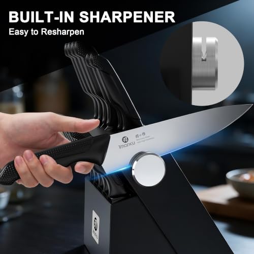 Image of imarku 14-Piece Knife Set with Block and Built-In Sharpener, Black