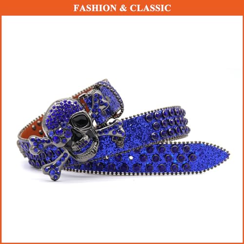 Skull Rhinestone Belt for Men Women, Studded Sparkly Diamond Waist Strap Hip hop Punk PU Leather Belts3