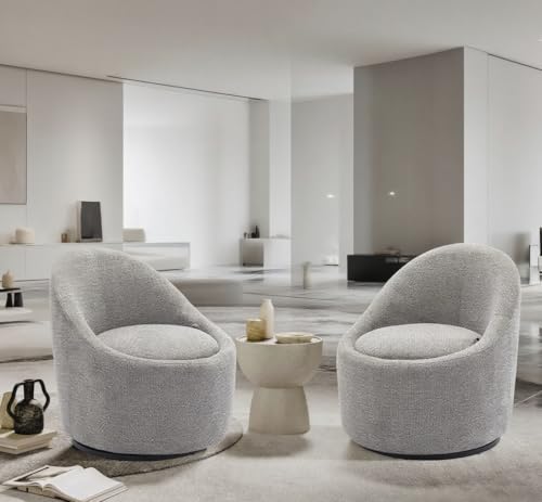 COLAMY Swivel Chair Set of 2, 360 Degree Swivel Cuddle Barrel Chairs with Hidden Storage, Modern Small Round Accent Chair, Single Sofa Chairs for Living Room, Bedroom, Office-LightGrey