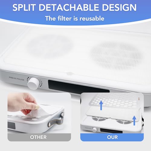 Professional Nail Dust Collector, 1600PA Portable, 10 Speeds, Matte White, Modern, Lightweight, Nail Vacuum for Home & Salon, Disposable Filter Papers (Silver)