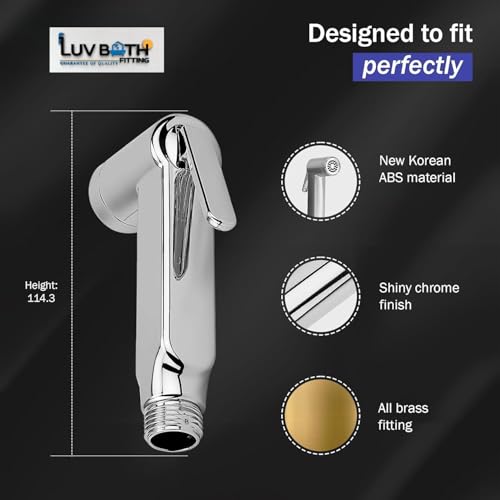 Image of LUVBATH Italian Design Health Faucet Set for English Toilet | High Pressure ABS Jet Spray with 1m SS 304 Hose Pipe & Wall Hook | Durable & Leakproof Bathroom Bidet | Easy Installation | Pack of 4