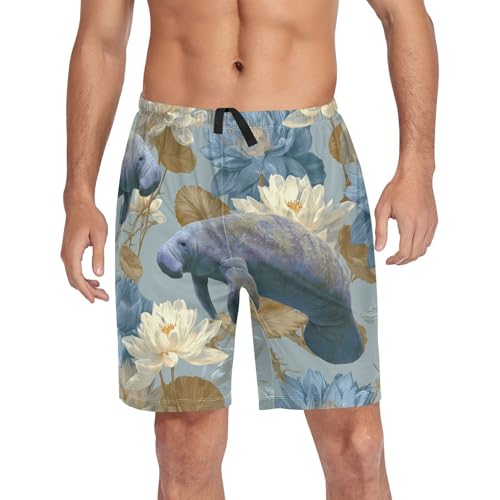 Men's Short Pajama Bottoms Daisy Manatee Floral Home Casual Sleep Pants4