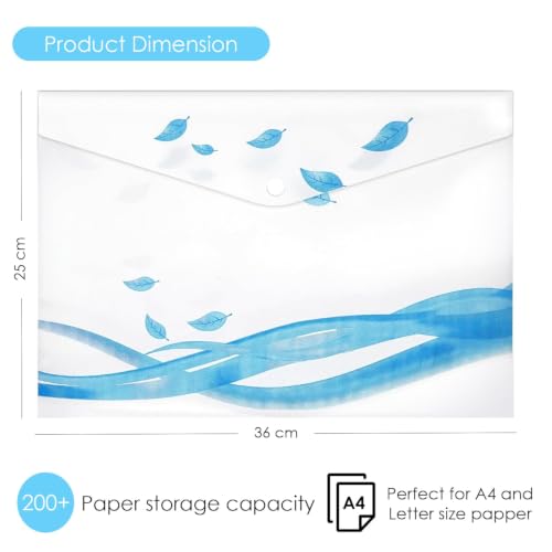 Image of Shuban A4 Plastic File Folder Document Organizer, Plastic File Holder with Snap Button, Waterproof Certificate Folder for Office, School, Home (Style-9- Leaf Printed Folder- 5 Pcs -Multi Color)
