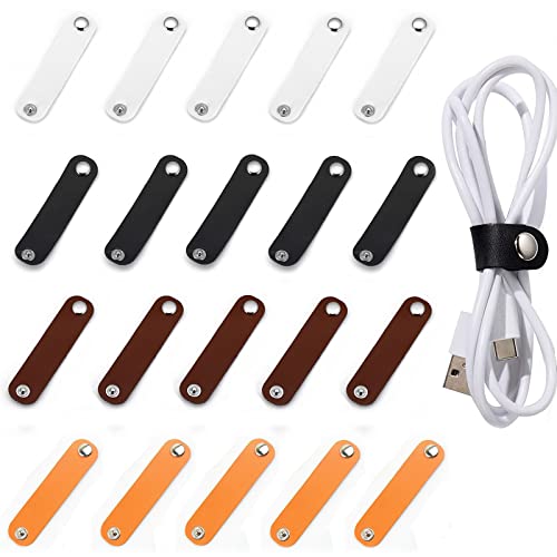 Câble en Cuir Porte, Sangles Câble, Câble en cuir, Cuir Attaches de Câble, Organisateurs de Câbles Gestion de Cordon pour Câble USB Fils de Casque, Bretelles Longues4 couleurs, 20pcs Cover