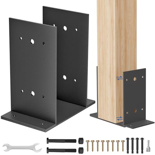 6x6 Post Base 1 Pcs,Heavy Duty Detachable Post Bracket with Adjustable Inner Size (5.6\" x 5.1\"-6.1\"), Rust-Proof Powder-Coated Thick Post Anchor for Deck Railing, Fences, Mailboxes, Pavilions