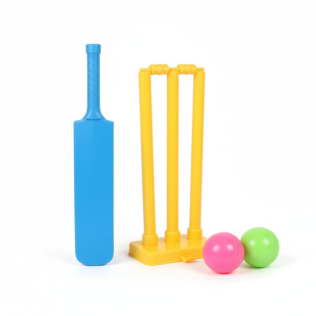 Kids Cricket Set Plastic – Complete Cricket Bat and Ball Set for Kids | Outdoor & Indoor Garden Sports Toy | Lightweight Cricket Game Set with Stumps, Bat, Balls & Base | Fun Gift for Boys & Girls