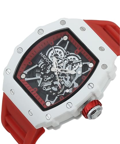 Image of Havoc Craft Men's Luxury Sports Watch 30M Waterproof Tonneau Chronograph | Analog Quartz Wristwatch with Time & Day Function | Premium Square Dial, Shock-Resistant & Anti-Magnetic Silicone Strap