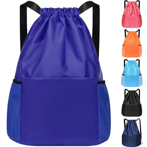 InfiniZer Sports Drawstring Bags Waterproof Swimming Bag for Kids Adults Unisex Large Capacity Foldable Gym Bag for Swimming Gym School Travel Hiking (Blue)