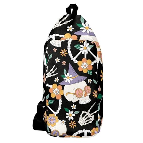 Mochila cruzada de senderismo y viaje unisex con estampado multicolor de calavera