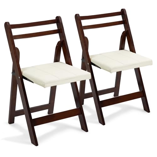 Villeston Holz-Faltstühle mit gepolsterten Kissen, Faltbare Esszimmerstühle mit abriebfestem Kunstleder, tragbar und vormontiert für Gäste, Küche, Büro, Hochzeit und Party