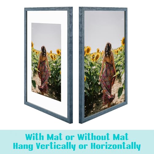 Image of Frametory, 16X24 Picture Frame Display 12X18 with Mat or Without Mat, Horizontal or Vertical Wall Poster Frame with High Definition Glass, Wide Molding, Perfect for Home Decorate (Blue, 6 Pack)