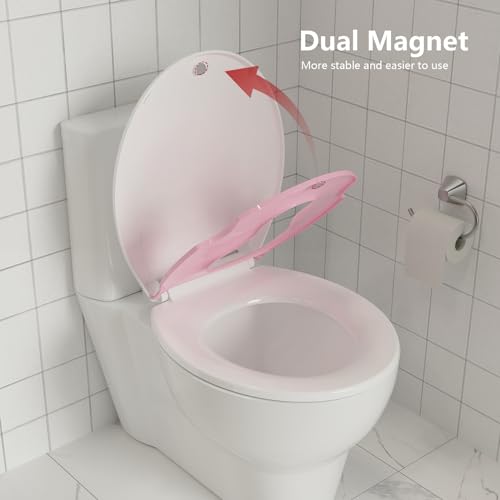 Toilet Seat Round,Toilet Seat with Toddler Seat Built in, Potty Training Toilet Seat Round Fits Both Adult and Child, with Soft Close, Easy Install and Clean - Round White and Pink