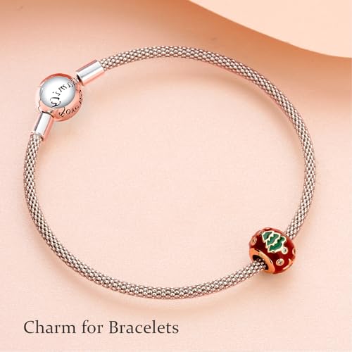 Image of Red Christmas Tree Charms for Women Charm Bracelets, 925 Sterling Silver Mother's Day Halloween Birthday Christmas Jewelry Gift for Women