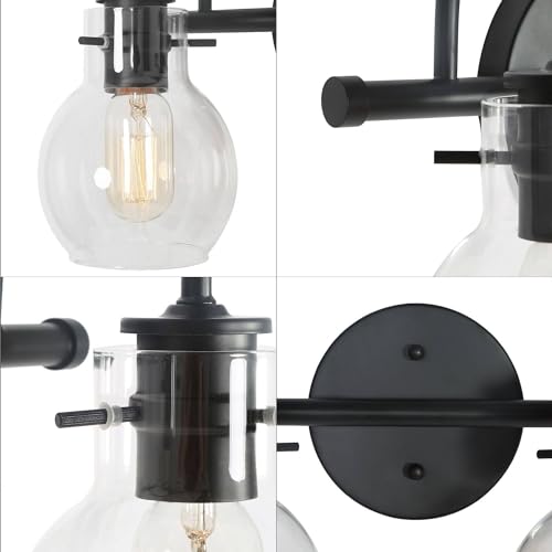 Image of KSANA Black Bathroom Light Fixtures, 2-Light Modern Farmhouse Black Vanity Lights with Clear Glass Shade Over Mirror for Hallway, Kitchen, Bedroom, and Living Room