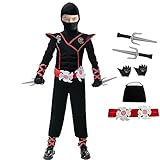 JSDRSK Ninja Costume Deluxe Black Kids Ninja Costume with Plastic Accessories Halloween Cosplay Ninj