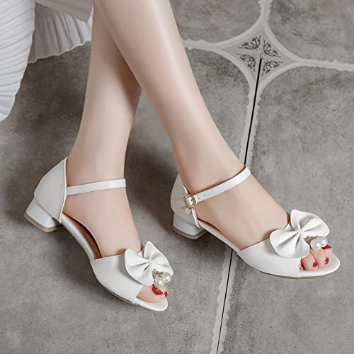 Girls Bowknot Heels Dress Sandals Flower Girls Princess Open Toe Mary Jane Buckle Strap Wedding Party Pumps Shoes3