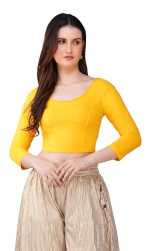 Image of Fressia Fabrics Women's Cotton Readymade Saree Blouse Stretchable Crop Top Choli Bustier Top