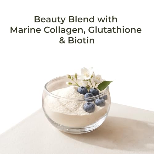 Image of NewYou Collagen Glow Marine Collagen Powder for Skin, Hair & Nail Support | With Glutathione, Biotin, Hyaluronic Acid & Vitamins B Complex, C & E | Supports Skin Hydration & Hair Health | Blueberry Flavour | 500g