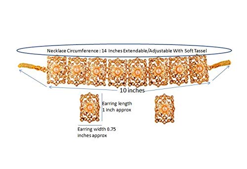 Image of Touchstone Mughal Jali Collection Gold Tone Indian Mughal Bollywood White Diamante Jewelry Choker Set for Women