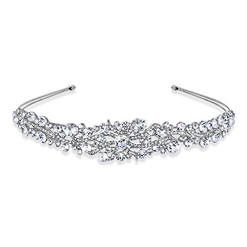 EVER FAITH Silver-Tone Austrian Crystal Art Deco Wave Cluster Bridal Hair Band Headpiece Clear