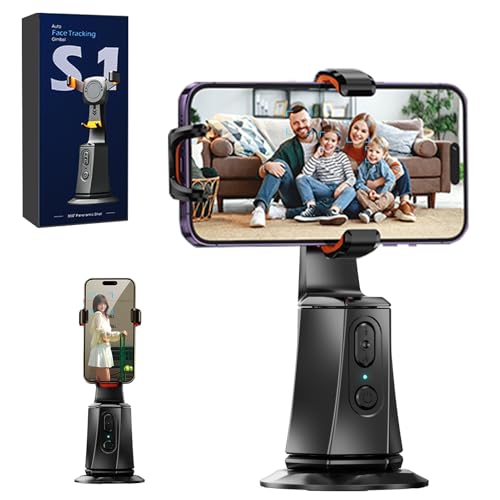 Desktop mit AI Tracking Automatischer Gesichtsverfolgung Handy Stative 360° Rotation Smart Telefonhalter, Video Gimbal Stabilisator mit Eingebautem Akku, Bewegungssensor für Tiktok Live Streaming,Vlog