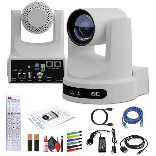 PTZOptics Move SE SDI/HDMI/USB/IP PTZ Camera with 30x Optical Zoom (White) (PT30X-SE-WH-G3) + Lens Cleaning Kit + HDMI Cable + Ethernet Cable + Color Wire Ties