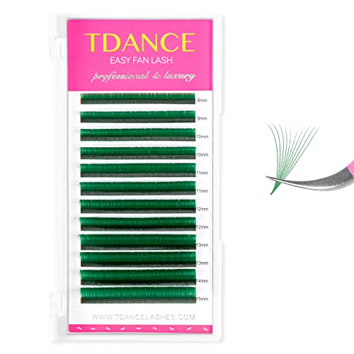 TDANCE Colorful Easy Fan Volume Lashes Eyelash Extension Supplies Rapid Blooming Volume Eyelash Extensions Thickness 0.07 C Curl Mix 8-15mm Self Fanning Eyelashes Extension (Green C-0.07 8-15mm)