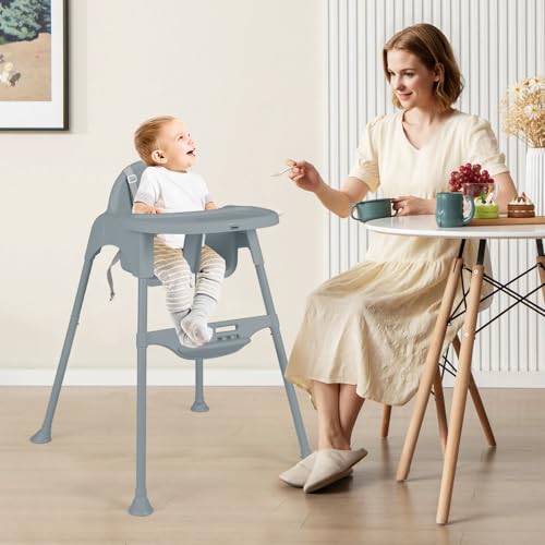 Image of INFANS 4 in 1 Baby High Chair, Convertible Highchair for Babies and Toddlers, Infant Compact Highchairs with Removable Tray Adjustable Footrest, Lightweight Highchair for 6-36 Months