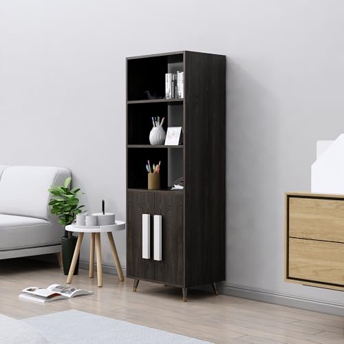 Image of Bniture Book Shelf Wooden | Engineered Wood Bookshelf for Home with 2 Door & 3 Shelf | Multipurpose Open Book Shelf Stand for Library, Study Room & Living Room | Flower Wenge