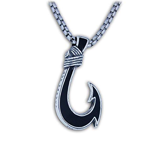 Guy Harvey Jewelry Big Game Fishhook in Sterling Silver on a Necklace Chain (Black reverse side) - Image 3