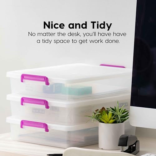Image of IRIS USA 6 Qt. Plastic Craft Storage Container Bins with Lids, 6 Pack, Small Art & Office Supply Organizer Tote, Sensory Bins & Boxes for Home & University, Stackable, Secure Latch Buckles, Clear