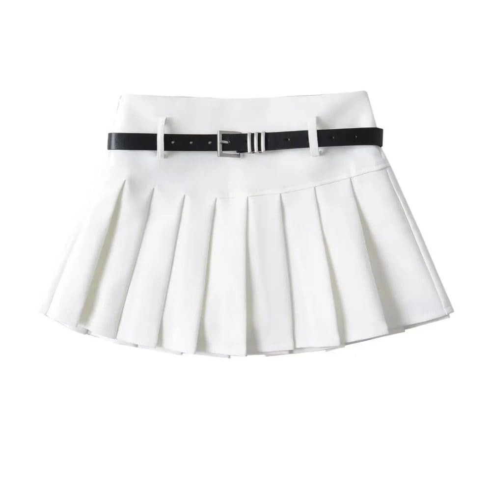 Falda Corta De Mujer - Falda Plisada De Cintura Alta con Decoración De Cinturón para Mujer, Minifalda Ajustada De Corte A, Verano