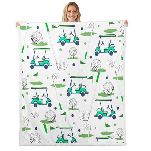 Erosebridal Golf Club Cart Sherpa Blanket Ball Games Sports Theme Fuzzy Plush Throw Sports Gaming Fleece Blanket for Kids Boys Girls,Golf Lovers Decor for Bed Couch Twin 60'x80'