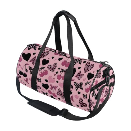 Sports Gym Bag Gym Duffle Bag Athletic Workout for Women Leopard Heart Cherry Travel Overnight Carry on Weekender Bags3