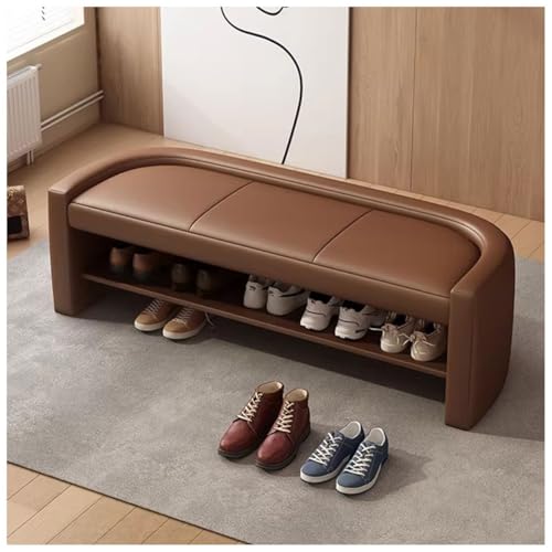 Zapatero de Banco de 2 Niveles for Entrada de Puerta Principal, Banco de Entrada de Lujo Moderno y Ligero, for Entrada, Pasillo, Sala de Estar, Dormitorio, vestidor(Brown,80cm/31.50in)