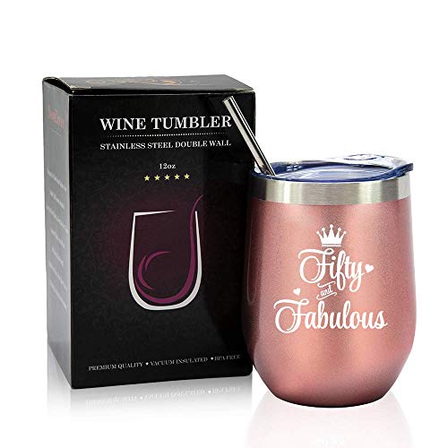 50th Brithday Gifts For Women - 1970 50th Birthday Decorations For Women - Gifts For Women Turning 50, 50 Year Old Gifts For Women, Mom, Wife, Sisters, Friends - 12 oz Wine Tumbler
