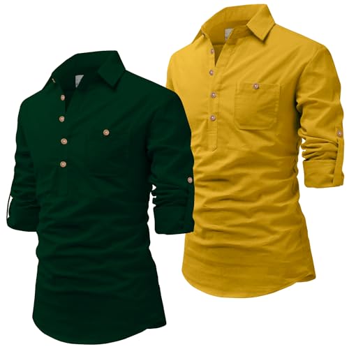 Image of Vida Loca Men Cotton Full Sleeve Casual Spread Collor Slim Fit Short Kurta for Men and Boys (Pack of 2)