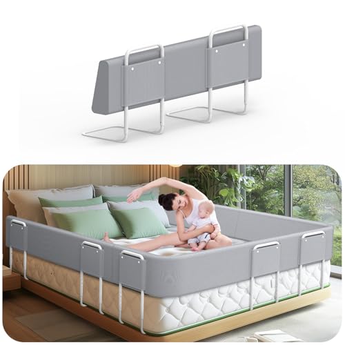 Kuro-sagol Sponde per letto bambini – Barriera letto sicurezza per bambini, protezione per letto matrimoniale e lettino, altezza regolabile 40-60 cm, rimovibile, portatile, grigio, 100cm