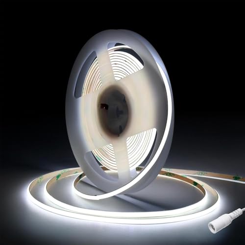 Fitlin Orange COB LED Strip 5 m/16,4 pies, 12 V 4 mm LED Tape Light for Bedroom,480 LED/m CRI90+ Flexible Under Gabinete Kitchen Light for TV Backlight,Game Room,Wardrobe,DIY Lighting(blanco frío,DC12