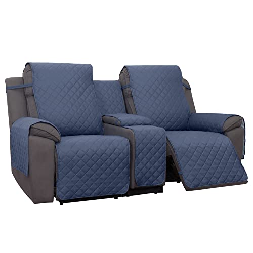 PureFit Water Resistant Reversible Loveseat Recliner Couch Cover for Double Recliner with Console – Non Slip Split Sofa Cover, Washable Reclining Cover for 2 Seat Recliner (Dark Blue/Light B