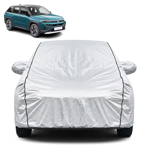 Image of Waterproof Car Cover for Maruti Victoris | Dustproof, UV Resistant & Scratch Protection | Soft Cotton Lining | Triple Stitched | Mirror Pockets & Elastic Fit | Silver