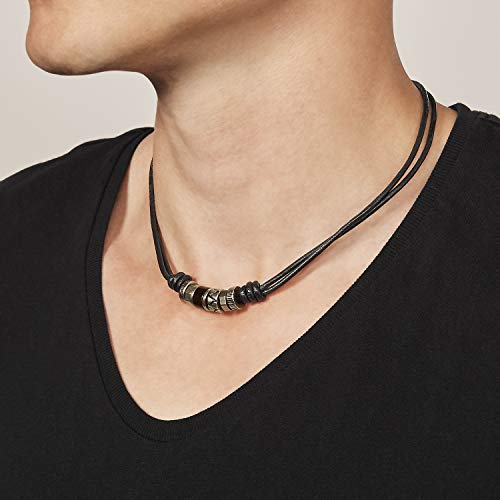 Fossil Necklace for Men , brown, Silver Genuine Leather Necklace, JF84068040