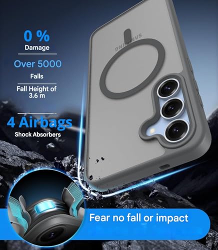 Image of Elzzi Magnetic Magsafe Case for Samsung Galaxy S25 FE 5G Cover, Compatible with MagSafe Translucent Matte Hard PC + TPU Hybrid Back Cover, Slim Shock-Resistant Protective Case (Grey)