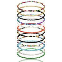 Aucuu Fußkettchen für Damen, 12 Stück Boho Handgemachte Bunte Perlen Fusskette, Verstellbare Fußkettchen Elastische, Mehrschichtige Fußschmuck für Frauen und Mädchen für Sommer Strand