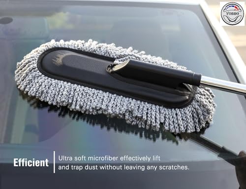 Image of Yobbo Car Duster Microfiber Cleaning Mop Dusting Brush Dirt Clean Tool Extendable Long Handle Super Soft Scratch Free for Exterior Dust Cleaner Accessories Multipurpose Dashboard Home Office Bike